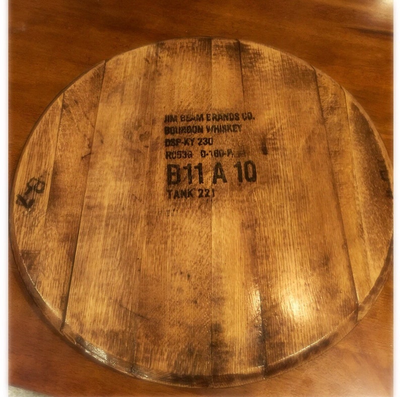 Bourbon Barrel Lid Lazy Susan authentic Buffalo Trace, Jack Daniels, Jim Beam, Clermont Springs, and Makers Mark distillery stamps image 3