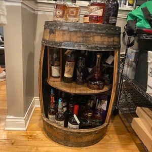 Bourbon barrel liquor bar display case. Whiskey barrel cabinet Buffalo Trace, authentic barrels Handcrafted From A Reclaimed Whiskey Barrel image 9