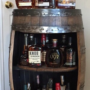 Bourbon barrel liquor bar display case. Whiskey barrel cabinet Buffalo Trace, authentic barrels Handcrafted From A Reclaimed Whiskey Barrel image 7