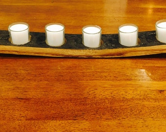 Bourbon barrel stave tea light candle holder