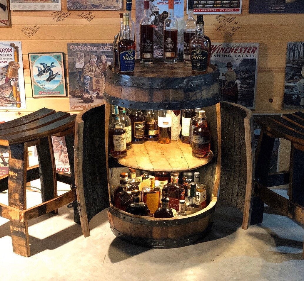 Whiskey barrel display cabinet hotsell