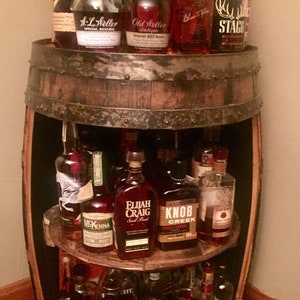 Bourbon barrel liquor bar display case. Whiskey barrel cabinet Buffalo Trace, authentic barrels Handcrafted From A Reclaimed Whiskey Barrel image 1