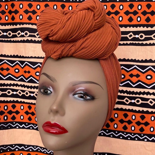 Rust Color Ribbed Texture XL Stretch Headwrap