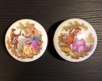 1950s Pair of Miniature LEC Limoges France R LeClair Pill Boxes / Snuff Boxes