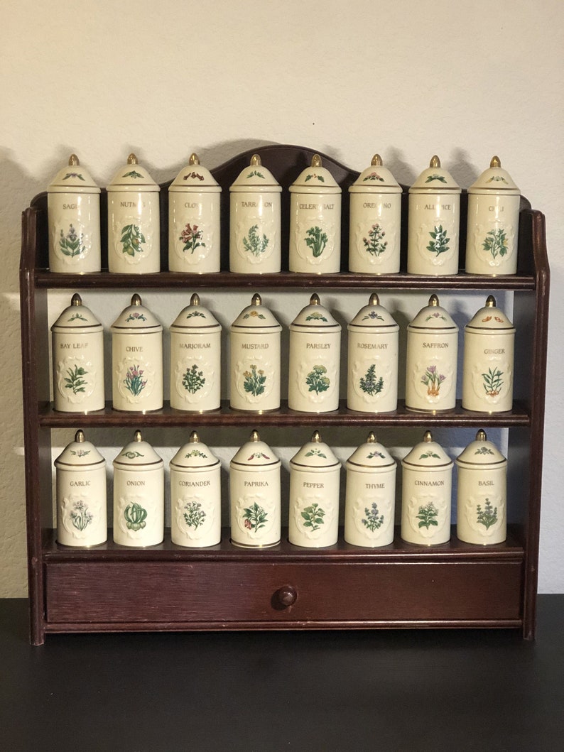 1992 Lenox Spice Garden Complete Set with Wooden Spice Rack Etsy