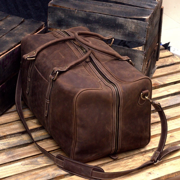Leather Luggage Duffle Bag Vintage Brown Holdall Mens Overnight Duffel Leather Weekender Bag Cabin Travel Bag Anniversary Gift for Him