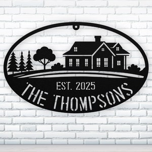 Personalized Mountain Home Metal Sign – Custom Outdoor Wall Art with Family Name