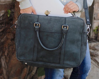 Leather Satchel Laptop Carry Bag Casual Briefcase Calf Leather Black Leather Macbook Shoulder Bag Vintage Leather Crossbody Purse Unisex bag