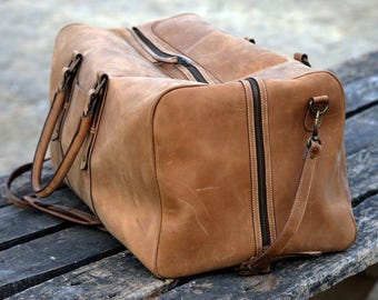 Bon Voyage Leather Duffel Bag - Vintage Carry On - Weekender Bag - Hipster bag - Top Grain Duffle Luggage Bag - Gym Bag - Overnight Bag