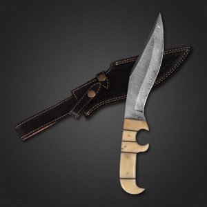 Hand Forged Damascus Kukri Knife Full Tang Survival Hunting Blade Outdoor Camping & Bushcraft Tool Handmade Anniversary Gift for Him or Her