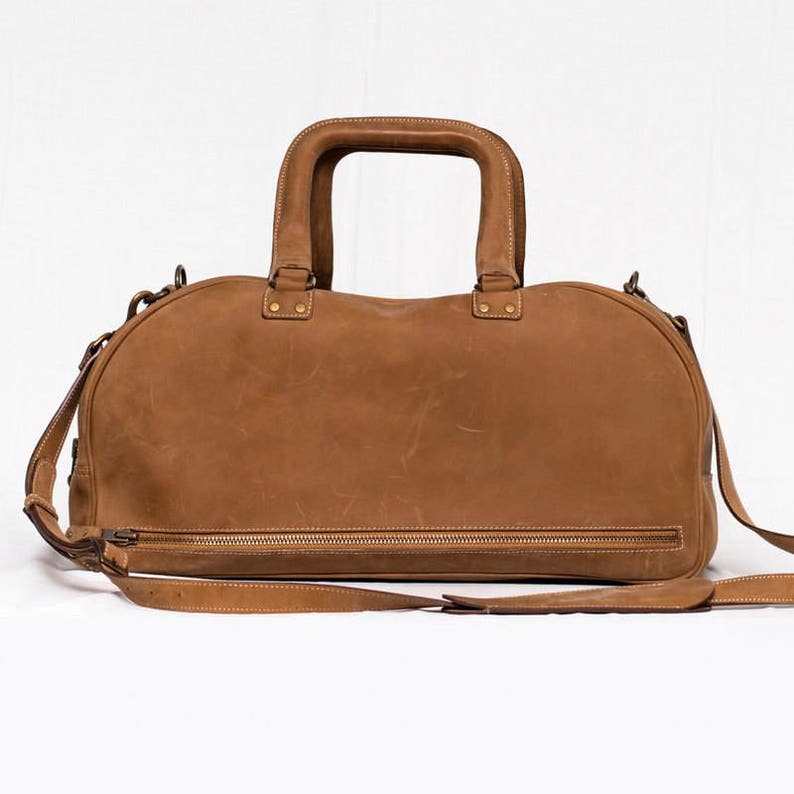 Leather Duffel Bag With Laptop Compartment Vintage Cowhide Etsy