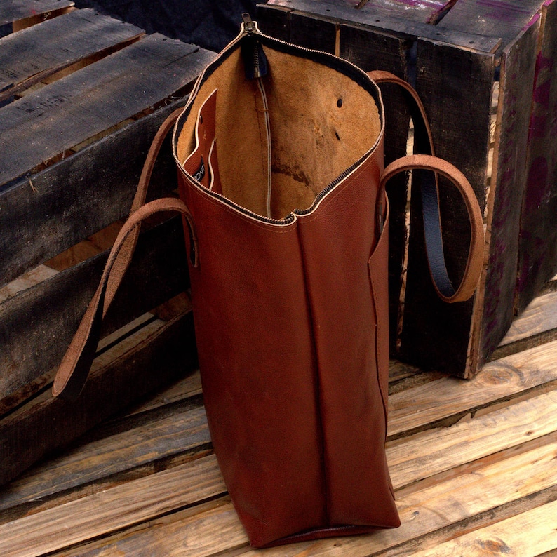 Large Leather Tote Zipper Tote Bag Multi Purpose Everyday Etsy