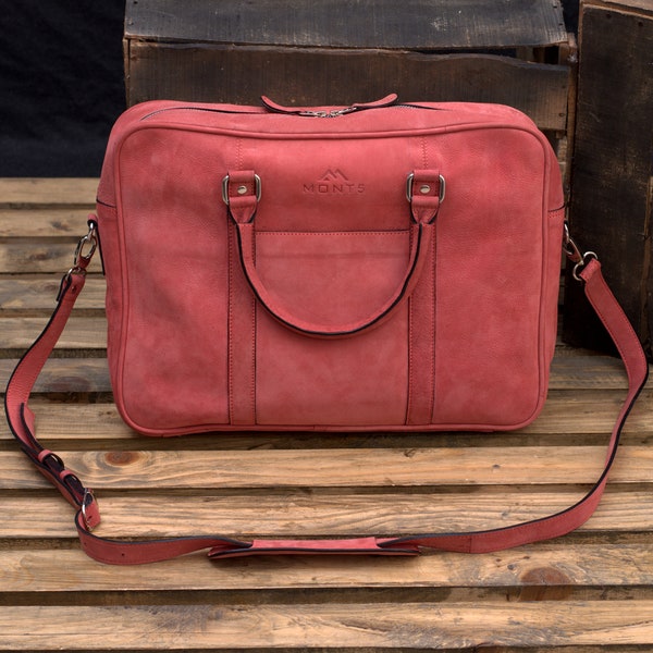 Pink Leather Laptop Carry Bag Crossbody Macbook Leather Satchel Women's Office Bag Valentine's Handmade Gift For Her Graduation Gift Office