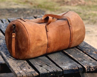 Leather Weekender Overnight Travel Leather Bag Men Duffle Bag Gym Shoulder Bag Vintage Holdall Full Grain Duffel Gift for Him, Dad, Husband