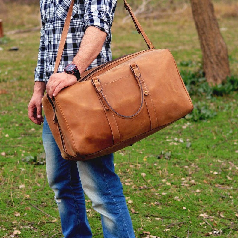 Large Leather Duffel Bag Vintage Carry On Weekender Hipster Etsy