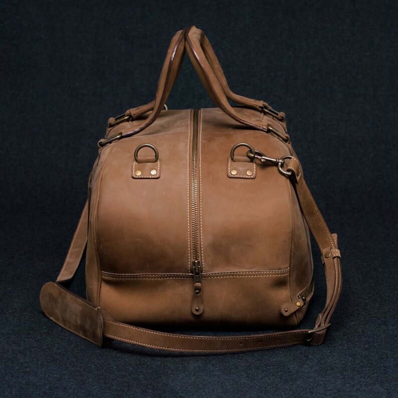 Leather Duffel Bag With Laptop Compartment Vintage Cowhide Etsy