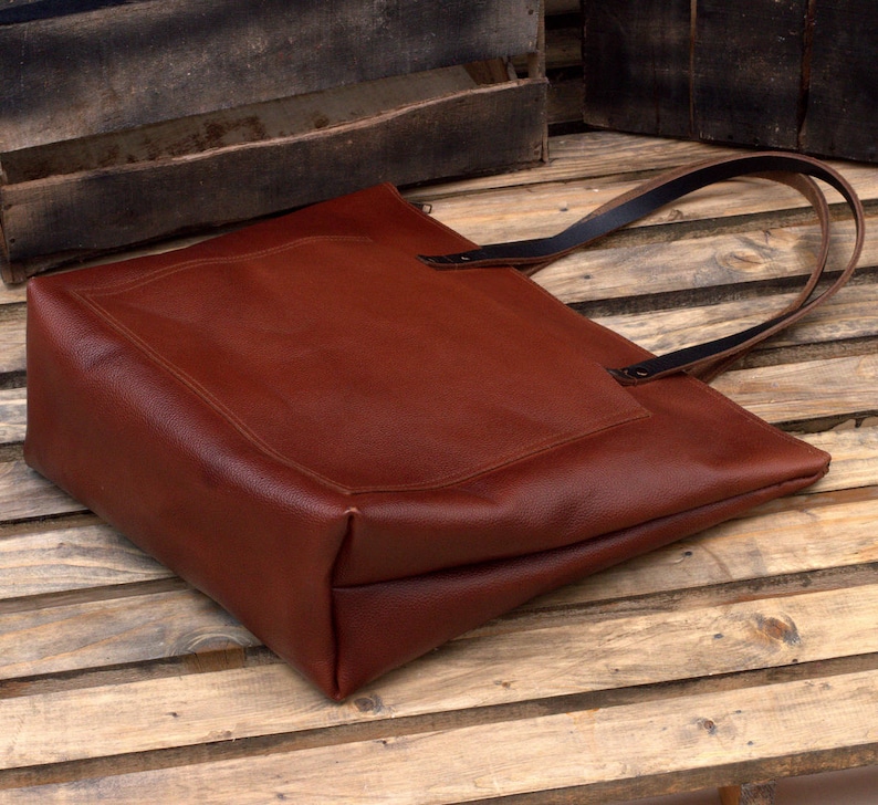 Large Leather Tote Zipper Tote Bag Multi Purpose Everyday Etsy