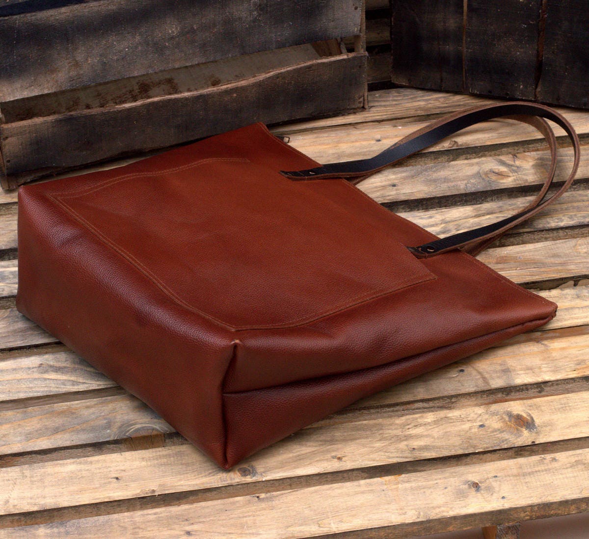 Large Leather Tote Zipper Tote Bag Multi Purpose Everyday Etsy