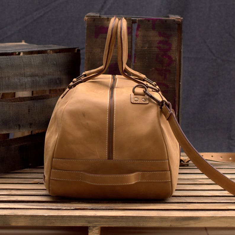 Leather Duffel Bag With Laptop Compartment Vintage Cowhide Etsy