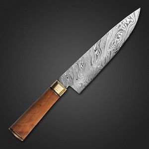 Handmade Damascus Steel Chef Knife: Olive Wood Handle, Professional Culinary Blade, Chef Kitchen Partner