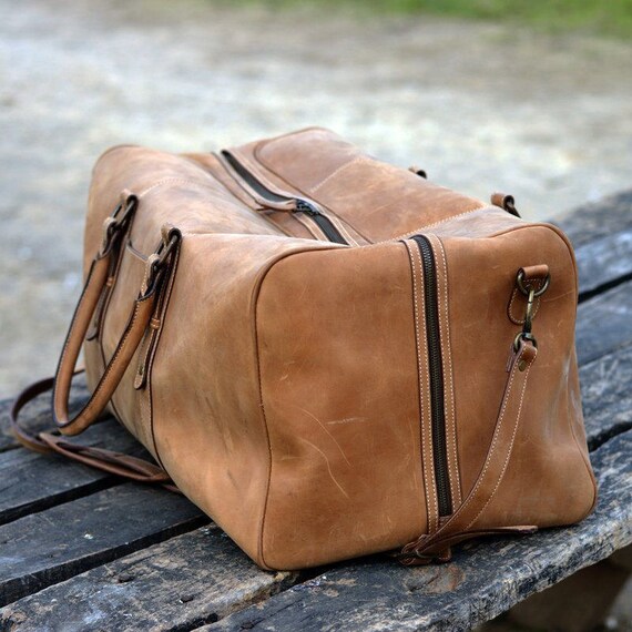 Large Leather Duffel Bag Vintage Carry on Weekender Hipster | Etsy