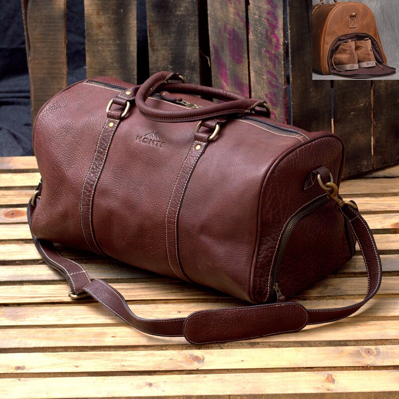 leather holdall with shoe compartment