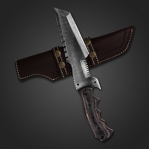 Handmade Damascus Tracker Knife Survival Knife Tanto bushcraft Knife Camping Knives  Full Tang Forged Hunting Knife with Leather Sheath