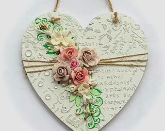 Handcrafted floral heart - wall hanging - 6 x 6 inch