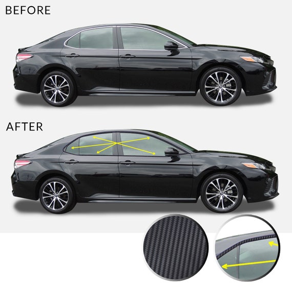 Window Trim Chrome Delete Overlay Vinyl Decal Kit Compatible With and Fits  Toyota Camry 2018-2019 Black 