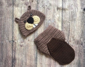 Baby Beaver Outfit, Crochet Beaver Set, Baby Beaver Hat, Animal Hat, Crochet Baby Outfit, Newborn Photo Prop, Newborn Halloween Costume, Hat