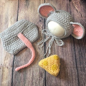 Crochet Mouse Costume, Baby Hat, Mouse Hat, Baby Animal Hat, Newborn Photo Prop, Animal Bonnet Crochet Baby Outfit, Halloween Costume