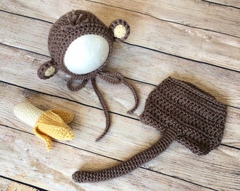 Baby Monkey Hat, Newborn Photo Prop, Crochet Photo Prop, Newborn Monkey Outfit, Newborn Crochet Set, Monkey Hat, Baby Shower Gift, Baby Hat