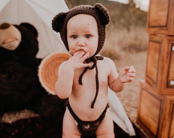 Crochet Bear Costume, Baby Hat, Bear Hat, Baby Bear Hat, Newborn Photo Prop, Baby Knit Outfit, Halloween Costume, Baby Bear Bonnet, Baby