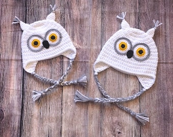 Crochet Owl Hat Baby Owl Hat, Kids Owl Hat, White Owl Hat, White Owl Beanie, Snowy Owl Hat, Newborn Owl Hat, Toddler Owl Hat, Hedwig Hat