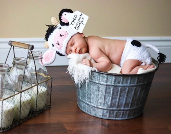 Traje de vaca bebé, conjunto de vaca de ganchillo, sombrero de vaca bebé,  sombrero de animal