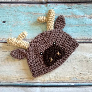 Baby Moose Outfit, Crochet Moose Set, Baby Woodland Hat, Moose Hat, Crochet Baby Outfit, Newborn Photo Prop, Newborn Halloween Costume image 4