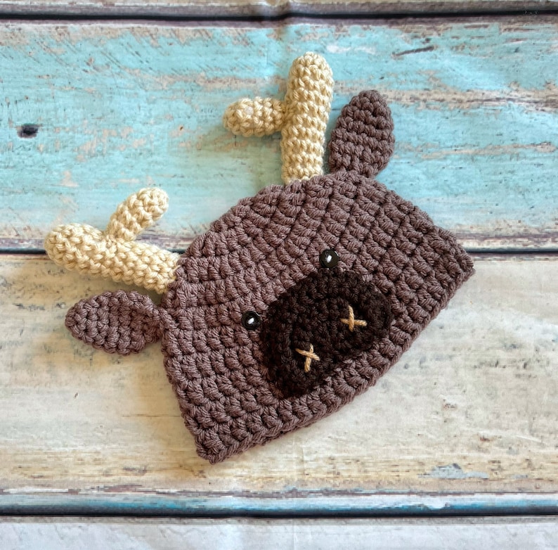 Baby Moose Outfit, Crochet Moose Set, Baby Woodland Hat, Moose Hat, Crochet Baby Outfit, Newborn Photo Prop, Newborn Halloween Costume image 4