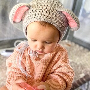 Crochet Mouse Bonnet, Baby Hat, Mouse Hat, Baby Animal Hat, Newborn Photo Prop, Animal Bonnet Crochet Baby Hat, Halloween Costume