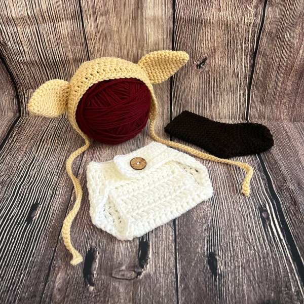 Crochet Dobby Costume, Baby Hat, Dobby Hat, Harry Potter Hat, Newborn Photo Prop, Baby Harry Potter Outfit, Halloween Costume, Dobby The Elf