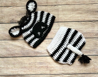 Crochet Zebra Outfit, Baby Hat, Zebra Hat, Zebra Nursery Decor, Newborn Photo Prop, Zebra Baby Shower, Baby Animal Outfit, Zebra Costume