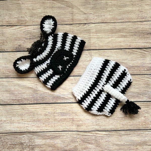Crochet Zebra Outfit, Baby Hat, Zebra Hat, Zebra Nursery Decor, Newborn Photo Prop, Zebra Baby Shower, Baby Animal Outfit, Zebra Costume