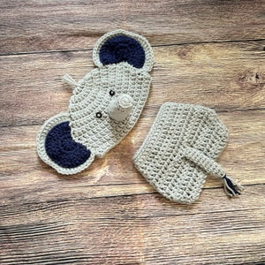 Crochet Elephant Outfit, Baby Hat, Elephant Hat, Elephant Nursery Decor, Newborn Photo Prop, Elephant Baby Shower, Baby Animal Outfit