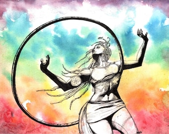 Art "Exhilaration" Watercolor Painting Hula Hoop Art Art Original Painting Rainbow Painting Rainbow Watercolors Hoop Painting Dancer Art