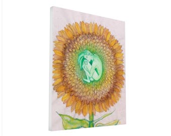 Canvas Art "Yin Flower" Watercolor Painting Sunflower Art Goddess Art Original Painting Mixed Media Art Watercolors Divine Feminine Painting