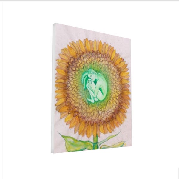 Canvas Art "Yin Flower" Watercolor Painting Sunflower Art Goddess Art Original Painting Mixed Media Art Watercolors Divine Feminine Painting