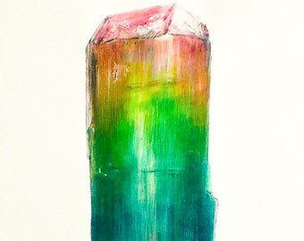 Crystal Art Prints "Tourmaline Vision" Watercolor Painting Watercolor Print Visionary Art Unique Gifts Birthday Gifts Contemporary Art Work