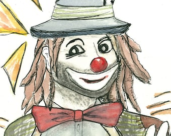 Hobo Clown Art Watercolor Painting Clown Painting Prints "Mr. Slick" Contemporary Art Work Circus Art Watercolor Clown Dreadlock Clown Art