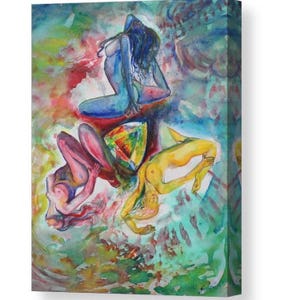 Art &quot;Opale Sisterhood&quot; Canvas Eco Friendly Canvas Sustainable Canvas Art Green Canvas Art Woman Painting Goddess Art Painting Visionary Art