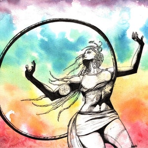 Art &quot;Exhilaration&quot; Watercolor Painting Hula Hoop Art Art Original Painting Rainbow Painting Rainbow Watercolors Hoop Painting Dancer Art