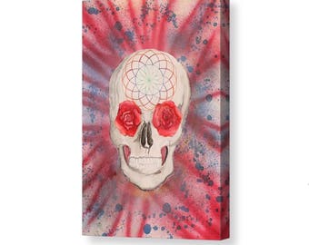 Giclée Canvas Skull Art "Eve of Awakening" Original Painting Skull Painting Watercolor Painting Watercolor Art Visionary Art Contemporary